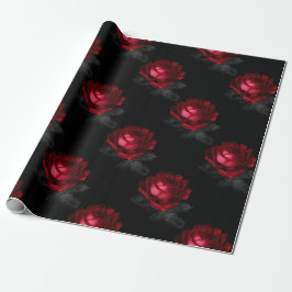 Papel De Regalo Rosas rojas con hojas grises en negro