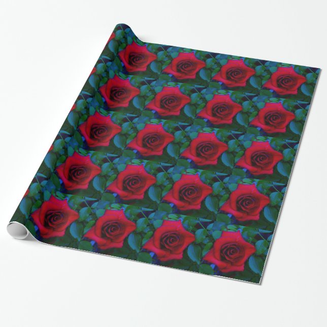 Papel De Regalo Rosas rojas con tonos azules (Desenrollado)