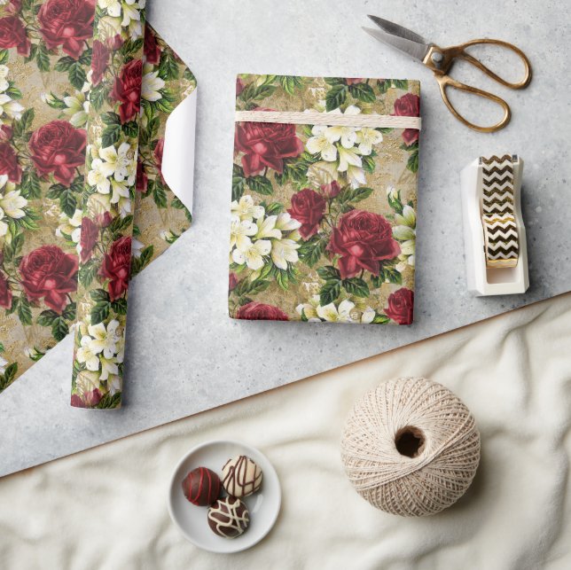 Papel De Regalo Rosas Rojas De Jardín (Artesanía)