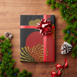 Papel De Regalo Rosas rojas de San Valentín de Oro Rojo en negro 