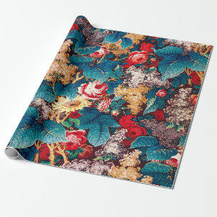 Papel De Regalo Rosas rojas de vintage y patrón floral de lilo
