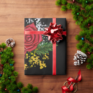 Papel De Regalo Rosas rojas elegantes flores amarillas blancas acu