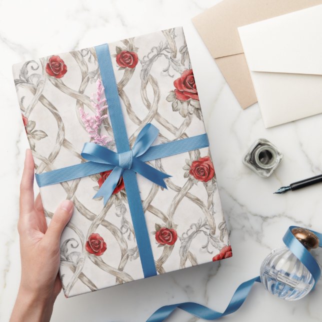 Papel De Regalo Rosas Rojas Falso Flores de Madera Amor (Regalar)