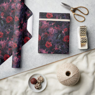 Papel De Regalo Rosas rojas góticas románticas oscuras y mariposas
