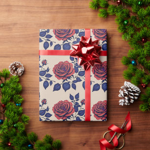 Papel De Regalo Rosas Rojas Pintadas A Mano En Negrita