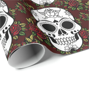 Papel De Regalo rosas rojas retro Envoltura Calavera azucarera de 