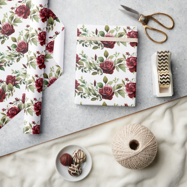 Papel De Regalo Rosas rojas románticas (Artesanía)