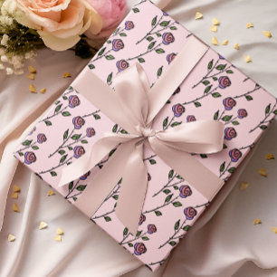 Papel De Regalo Rosas rojas rosadas ilustradas a mano, elegantes y