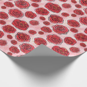 Papel De Regalo Rosas rojas sobre patrón de acuarela rosa