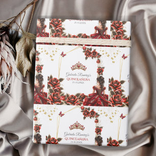 Papel De Regalo Rosas Rojas Tiara Dorada Quinceañera