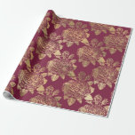 Papel De Regalo Rosas rojos y de oro de la vieja París borgoñona<br><div class="desc">Papel de envoltura de rosa burdeos vintage de París.</div>