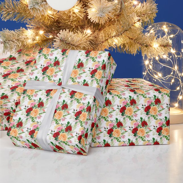 Papel De Regalo Rosas románticas rojas y naranjas  (Vacaciones)