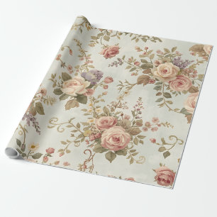 Papel De Regalo Rosas románticas y flores silvestres guirnalda vin