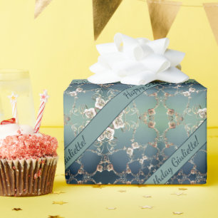 Papel De Regalo Rosas románticos de cumpleaños Azul