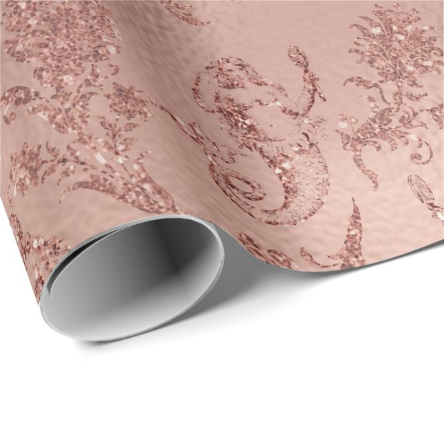 Papel De Regalo Rosas Rosa floral Purpurina Princesa Rosa (Esquina del rollo)