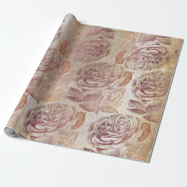 Papel De Regalo Rosas Rosa Oro Rosa Oro Metálico Floral Antiguo Gr