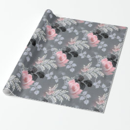 Papel De Regalo Rosas rosa pálidas sobre fondo gris