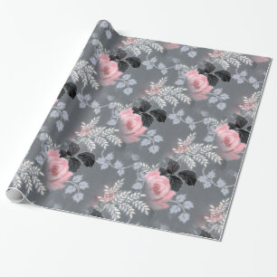Papel De Regalo Rosas rosa pálidas sobre fondo gris