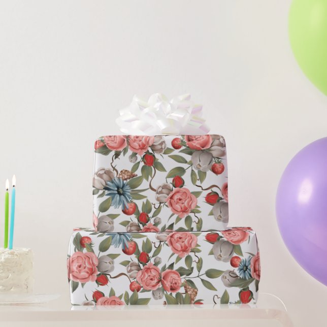 Papel De Regalo Rosas Rosa Y Blanca (Regalos de fiesta)