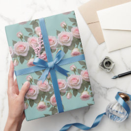 Papel De Regalo Rosas rosadas bebé con hojas verde salvia