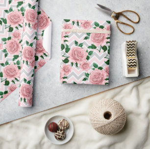Papel De Regalo Rosas Rosadas Chevron