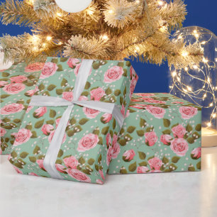 PAPEL DE REGALO ROSAS ROSADAS DE BEBÉ ACARICIADAS SOBRE FONDO DE K