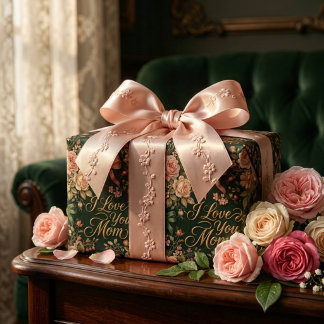 Papel De Regalo Rosas Rosadas Elegantes y Oro Te Amo Mamá