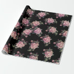 Papel De Regalo Rosas rosadas patrón floral oscuro fiesta shabby c<br><div class="desc">papel de envolver personalizado</div>
