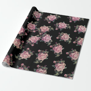 Papel De Regalo Rosas rosadas Patrón floral oscuro Shabby Chic Fie