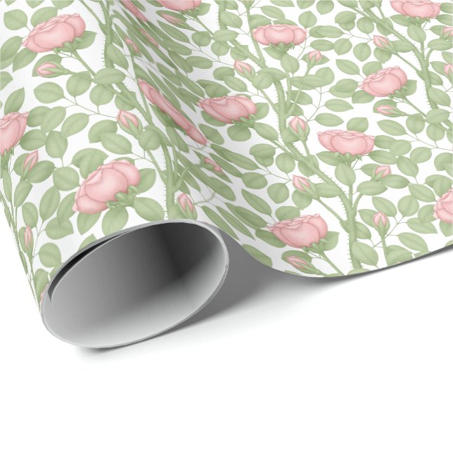 Papel De Regalo Rosas rosadas sobre blanco (Esquina del rollo)