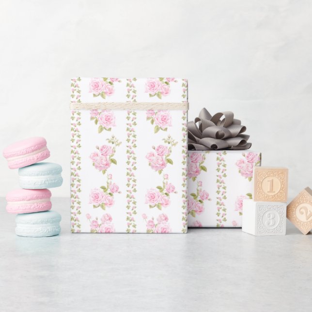 Papel De Regalo Rosas Rosadas Vintage  (Baby Shower)