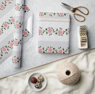 Papel De Regalo Rosas rosadas y encaje de boda