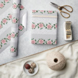 Papel De Regalo Rosas Rosadas Y Raza Boda<br><div class="desc">Papel De Envoltura,  Patrón De Flores De Rosa A Rayas En Lazo Blanco En Colores Rosa Y Gris Para Compromisos O Duchas De Novias.</div>