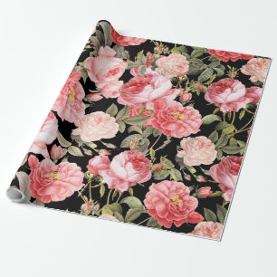 Papel De Regalo Rosas rosados del Victorian en modelo negro