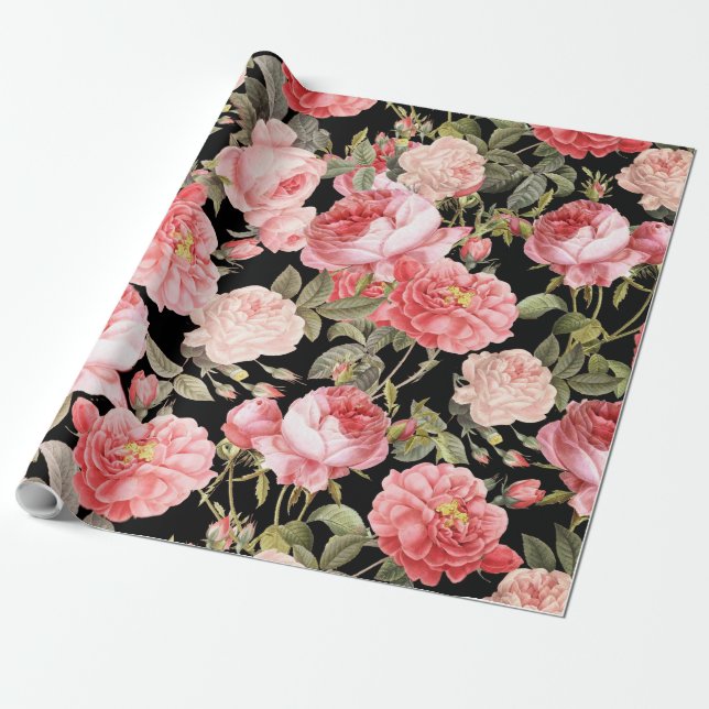 Papel De Regalo Rosas rosados del Victorian en modelo negro (Desenrollado)