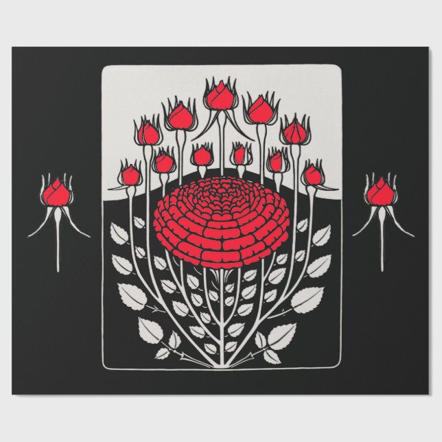 Papel De Regalo ROSAS ROSAS ROJAS BLANCAS NEGRAS, ROSEBUDS Floral  (Superficie plana)