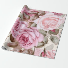 Papel De Regalo Rosas rosas rosadas de época Delicadas