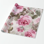 Papel De Regalo Rosas rosas rosadas de época Delicadas<br><div class="desc">Hermoso envoltorio de regalo de rosas rosadas vintage sobre fondo rosa. Perfecto para una ducha de boda o de novia.</div>