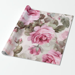 Papel De Regalo Rosas rosas rosadas de época Delicadas