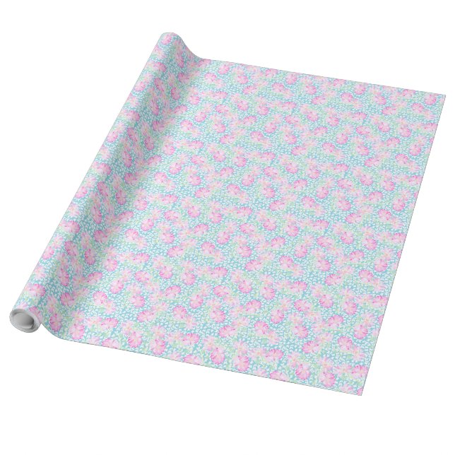 Papel De Regalo Rosas rosas rosadas de Giftwrap bonito, mariposas  (Desenrollado)