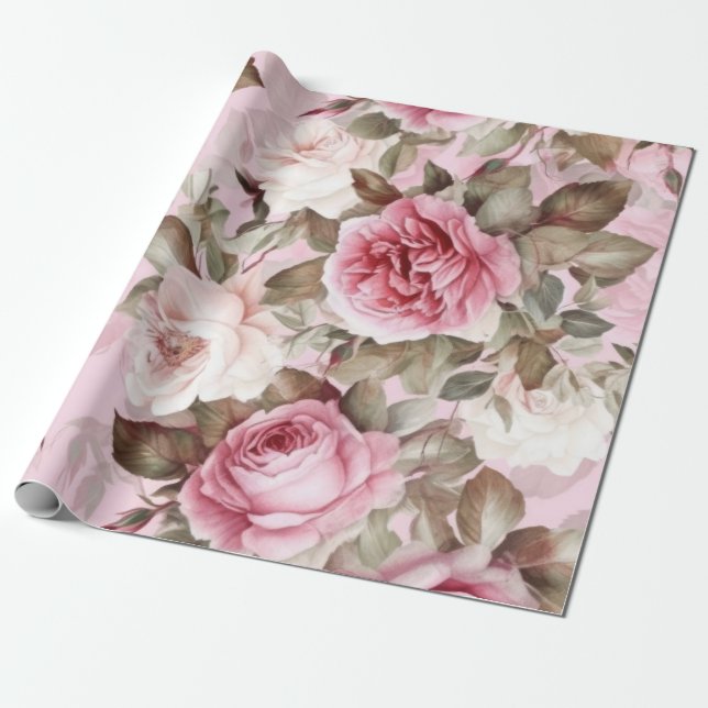 Papel De Regalo Rosas rosas rosas antiguas (Desenrollado)