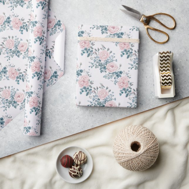 Papel De Regalo Rosas rosas rosas en blanco (Artesanía)