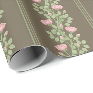 Papel De Regalo Rosas rosas y rayas rosas rosas en marrón