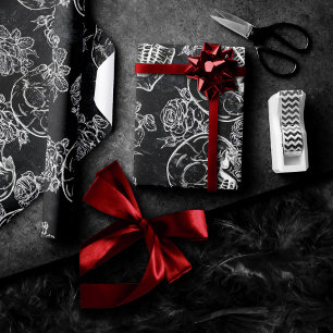Papel De Regalo Rosas Skulls y Chalk   Funky Gótico Glam Grunge