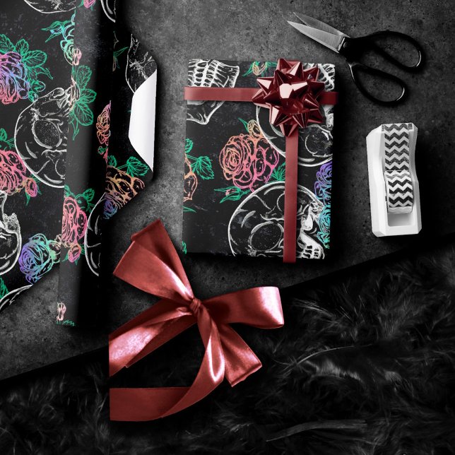 Papel De Regalo Rosas Skulls y Ombre | Glam Pastel Grunge gótico (Subido por el creador)