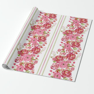 Papel De Regalo Rosas sobre flores blancas y ventilares y tiras cl