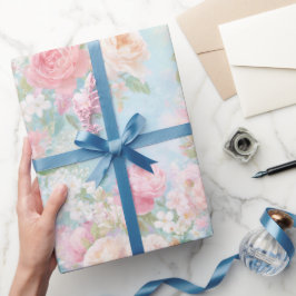 Papel De Regalo Rosas suaves de color rosa agua cielo azul fondo f