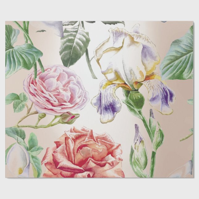 Papel De Regalo Rosas tropicales de la Casa de la Moneda de la Flo (Superficie plana)