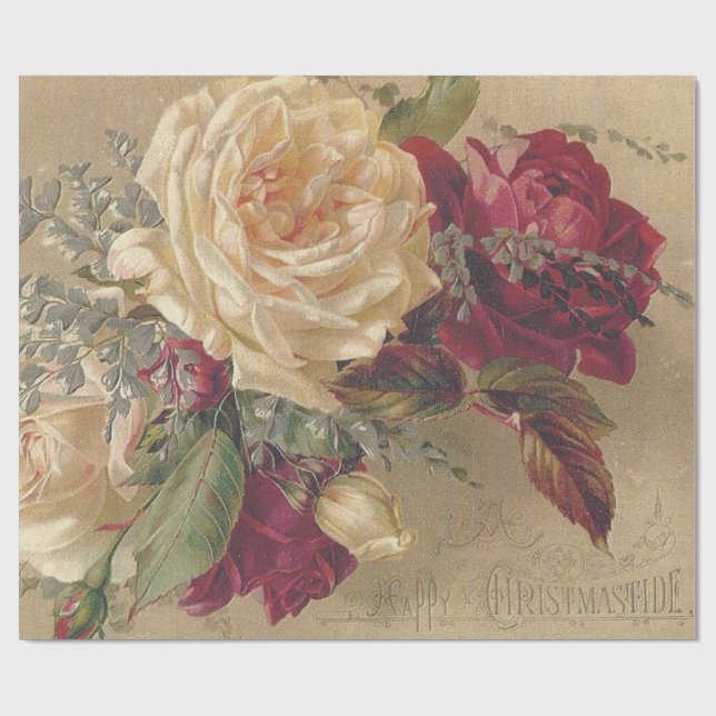Papel De Regalo Rosas Victorianas de Navidad  (Superficie plana)
