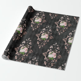 Papel De Regalo Rosas Vintage Blush y Patrón Harlequín Negro